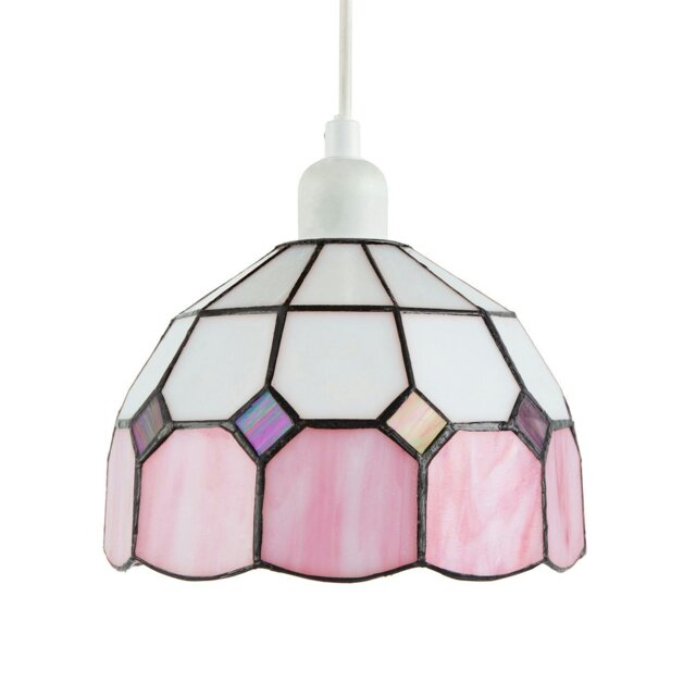 Rackhams Traditional Soft Pink and Opal White Tiffany Glass Pendant Light Shade - image 1