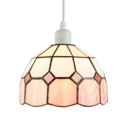 Rackhams Traditional Soft Pink and Opal White Tiffany Glass Pendant Light Shade - thumbnail 2