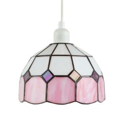 Rackhams Traditional Soft Pink and Opal White Tiffany Glass Pendant Light Shade