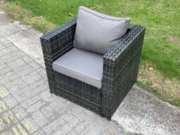 Rackhams 5 Seater Wicker Rattan Outdoor Furniture Garden Dining Set with Sofa Oblong Dining Table Armchairs Side Table Dark Grey Mixed - thumbnail 5