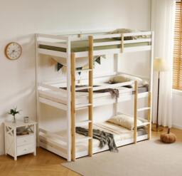 Rackhams Triple Bunk Bed, 3 Tier Solid Pine Frame with Guardrails and 2 Ladders, Sleeps Three - thumbnail 3