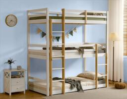 Rackhams Triple Bunk Bed, 3 Tier Solid Pine Frame with Guardrails and 2 Ladders, Sleeps Three - thumbnail 2