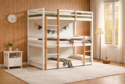 Rackhams Triple Bunk Bed, 3 Tier Solid Pine Frame with Guardrails and 2 Ladders, Sleeps Three - thumbnail 1