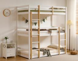 Rackhams Triple Bunk Bed, 3 Tier Solid Pine Frame with Guardrails and 2 Ladders, Sleeps Three - thumbnail 4