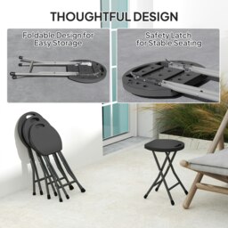 Rackhams Folding Stool Set of 4, Decorative Garden Stool Set, Charcoal Grey - Charcoal Grey - thumbnail 5