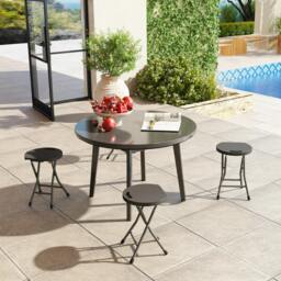 Rackhams Folding Stool Set of 4, Decorative Garden Stool Set, Charcoal Grey - Charcoal Grey