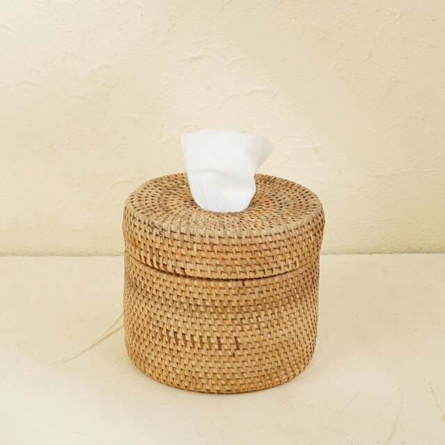 Rackhams Rattan Round Tissue holder - 4 Colours - Natural - image 1