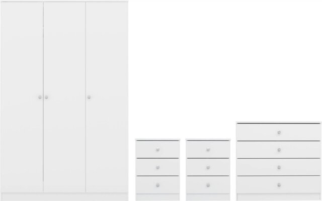 Rackhams Denver 3 Door Triple Wardrobe 4 Piece Bedroom Set - White Gloss - image 1