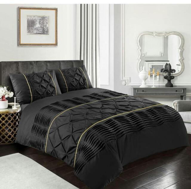Rackhams Eleanor Pin Tuck Duvet Cover Set - Black - Super King - image 1