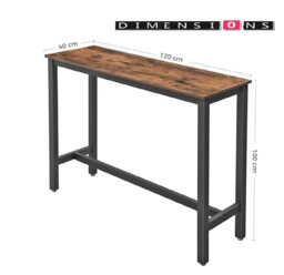 Rackhams Bar Table Desk, Industrial Style, 120x40x100 cm, Vintage Brown and Black, Sturdy Metal Frame - thumbnail 4