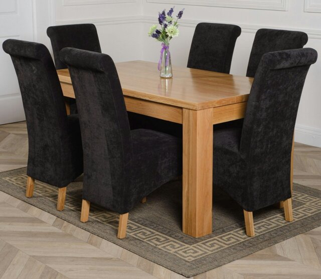 Rackhams Dakota Medium Oak Dining Table with Montana Fabric Chairs - 6 chairs - Black - image 1