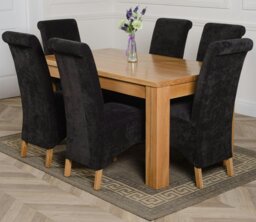 Rackhams Dakota Medium Oak Dining Table with Montana Fabric Chairs - 6 chairs - Black - thumbnail 1