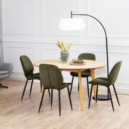 Rackhams Nagano Round Dining Table in Oak Included 4 Femke Dining Chair in Olive Green - Brown - No - Brown