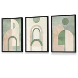 Rackhams Sage Green Boho Arches Set of 3 Framed Wall Art - 50x70cm - Light Walnut - thumbnail 5
