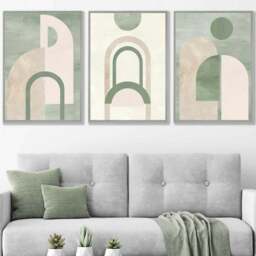 Rackhams Sage Green Boho Arches Set of 3 Framed Wall Art - 50x70cm - Light Walnut - thumbnail 3