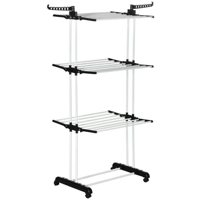 Rackhams Foldable Clothes Drying Rack, 4-Tier Steel Garment Laundry Rack with Castors for Indoor and Outdoor Use, Black - image 1