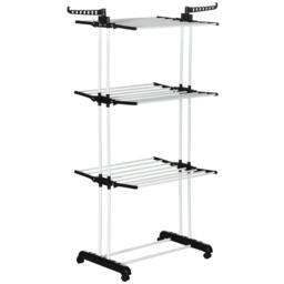 Rackhams Foldable Clothes Drying Rack, 4-Tier Steel Garment Laundry Rack with Castors for Indoor and Outdoor Use, Black - thumbnail 1