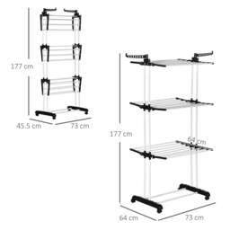 Rackhams Foldable Clothes Drying Rack, 4-Tier Steel Garment Laundry Rack with Castors for Indoor and Outdoor Use, Black - thumbnail 3