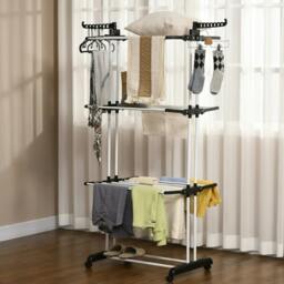 Rackhams Foldable Clothes Drying Rack, 4-Tier Steel Garment Laundry Rack with Castors for Indoor and Outdoor Use, Black - thumbnail 2