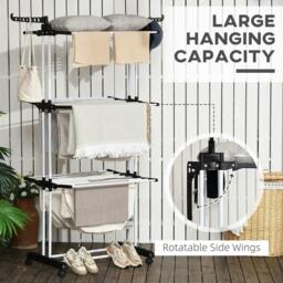 Rackhams Foldable Clothes Drying Rack, 4-Tier Steel Garment Laundry Rack with Castors for Indoor and Outdoor Use, Black - thumbnail 4