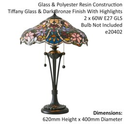 Rackhams 2 PACK Floral Tiffany Glass Design Table Lamp Light - Dark Bronze Lampholder - thumbnail 2