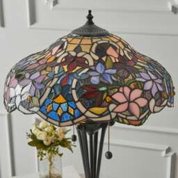 Rackhams 2 PACK Floral Tiffany Glass Design Table Lamp Light - Dark Bronze Lampholder - thumbnail 5