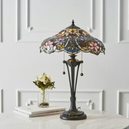 Rackhams 2 PACK Floral Tiffany Glass Design Table Lamp Light - Dark Bronze Lampholder - thumbnail 3