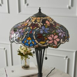 Rackhams 2 PACK Floral Tiffany Glass Design Table Lamp Light - Dark Bronze Lampholder - thumbnail 4
