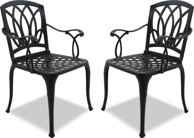 Rackhams Positano 2-Large Garden and Patio Bistro Chairs with Armrests in Cast Aluminium Black - image 1