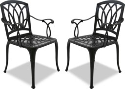 Rackhams Positano 2-Large Garden and Patio Bistro Chairs with Armrests in Cast Aluminium Black - thumbnail 1