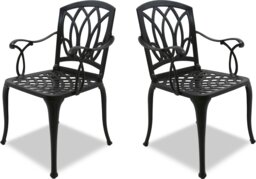 Rackhams Positano 2-Large Garden and Patio Bistro Chairs with Armrests in Cast Aluminium Black - thumbnail 3