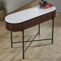 Rackhams Miel Mango Wood Console Table With Marble Top And Metal Legs - Lacquered - Wood - 1 - thumbnail 3