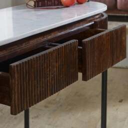 Rackhams Miel Mango Wood Console Table With Marble Top And Metal Legs - Lacquered - Wood - 1 - thumbnail 6