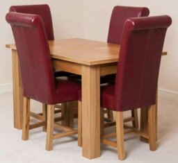 Rackhams Hampton Small Oak Extending Dining Table with Washington Leather Chairs - 4 chairs - Burgundy
