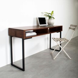 "Rackhams Darwen Minimalist Console Desk on Square Legs - Iroko - 40cm (16"") deep - 120cm (47"") wide" - thumbnail 2