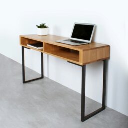 "Rackhams Darwen Minimalist Console Desk on Square Legs - Iroko - 40cm (16"") deep - 120cm (47"") wide" - thumbnail 4