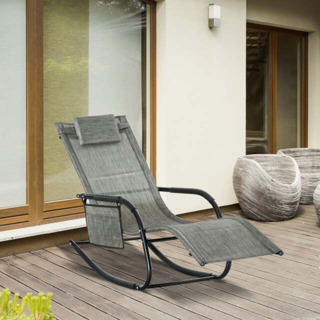 Rackhams Breathable Mesh Rocking Chair Outdoor Recliner w/ Headrest Dark Grey - image 1