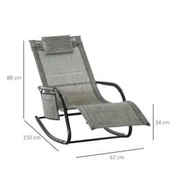 Rackhams Breathable Mesh Rocking Chair Outdoor Recliner w/ Headrest Dark Grey - thumbnail 5