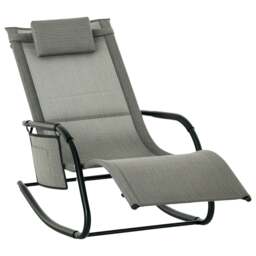 Rackhams Breathable Mesh Rocking Chair Outdoor Recliner w/ Headrest Dark Grey - thumbnail 2