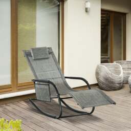 Rackhams Breathable Mesh Rocking Chair Outdoor Recliner w/ Headrest Dark Grey - thumbnail 1