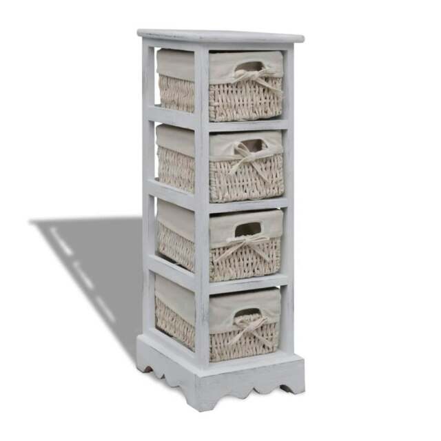 Rackhams Wooden Storage Rack 4 Weaving Baskets White