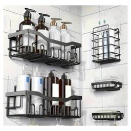 Rackhams 5-Piece Rustproof Shower Caddy Set with No-Drill Bathroom Organisation System - One Size - Steel - Black