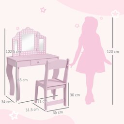 Rackhams Kids Dressing Table Set Make up w/ Stool, Drawer, for Playroom - Pink - 71L x 34W x 102.5Hcm - thumbnail 5