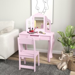 Rackhams Kids Dressing Table Set Make up w/ Stool, Drawer, for Playroom - Pink - 71L x 34W x 102.5Hcm - thumbnail 1
