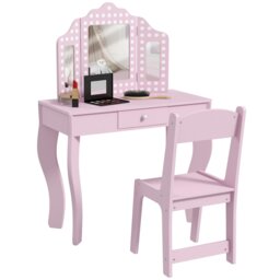 Rackhams Kids Dressing Table Set Make up w/ Stool, Drawer, for Playroom - Pink - 71L x 34W x 102.5Hcm - thumbnail 2
