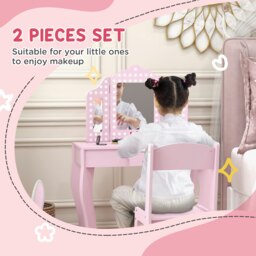 Rackhams Kids Dressing Table Set Make up w/ Stool, Drawer, for Playroom - Pink - 71L x 34W x 102.5Hcm - thumbnail 3