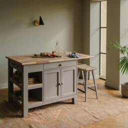 Rackhams Florence Kitchen Island with Cupboard and Shelves - Dove Grey - thumbnail 1