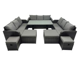 Rackhams 13 Seater Garden Outdoor Rattan Furniture Set Rattan Sofa Oblong Dining Table with 4 Footstools Dark Grey - thumbnail 1