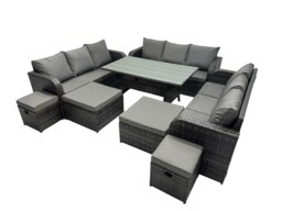 Rackhams 13 Seater Garden Outdoor Rattan Furniture Set Rattan Sofa Oblong Dining Table with 4 Footstools Dark Grey - thumbnail 2