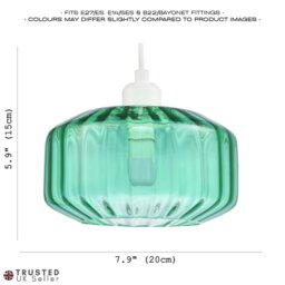 Rackhams Modern Emerald Green Ribbed Glass Non Electric Pendant Shade with Flat Style - thumbnail 6